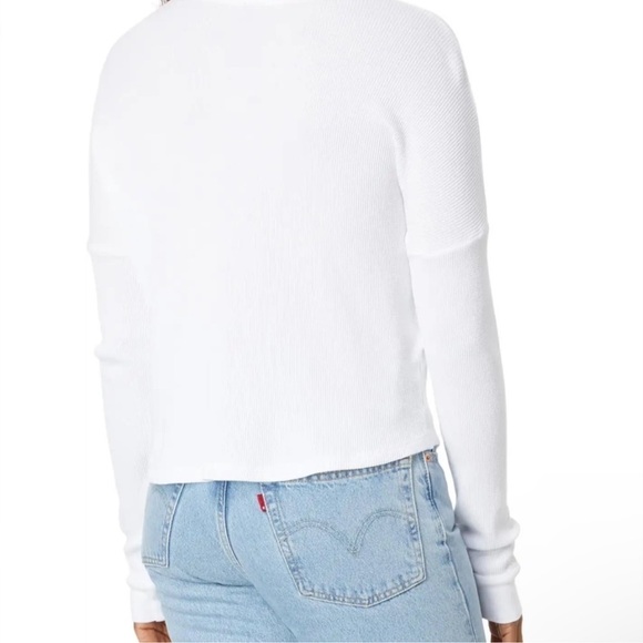 🆕 Bobi Waffle Knit Cropped Henley Tee in White - Picture 3 of 8